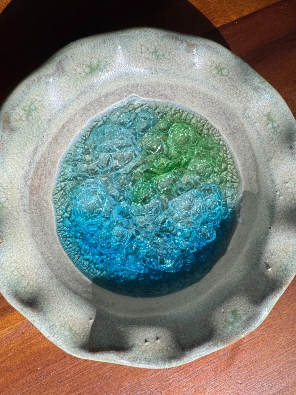 Down To Earth Handmade Pottery Recycled Crackle Glass Trinket Dishes